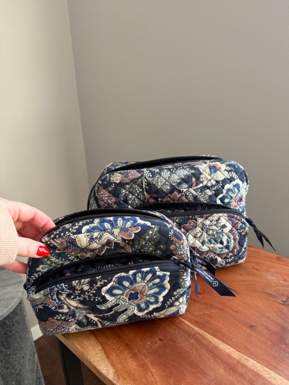 Vera Bradley Navy Floral Quilted Cosmetic Pouch Trio